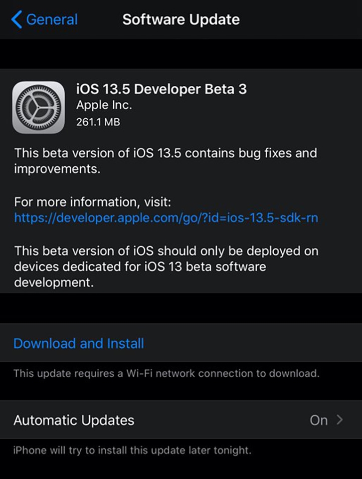 Apple phát hành iOS 13.5 beta 3
