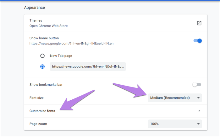 tùy chỉnh google chrome