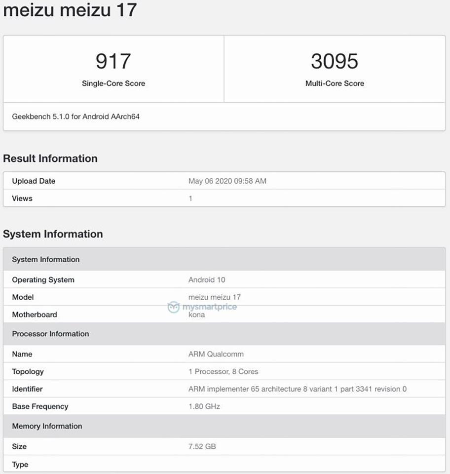 Meizu 17 xuất hiện trên Geekbench Meizu 17 xuất hiện trên Geekbench