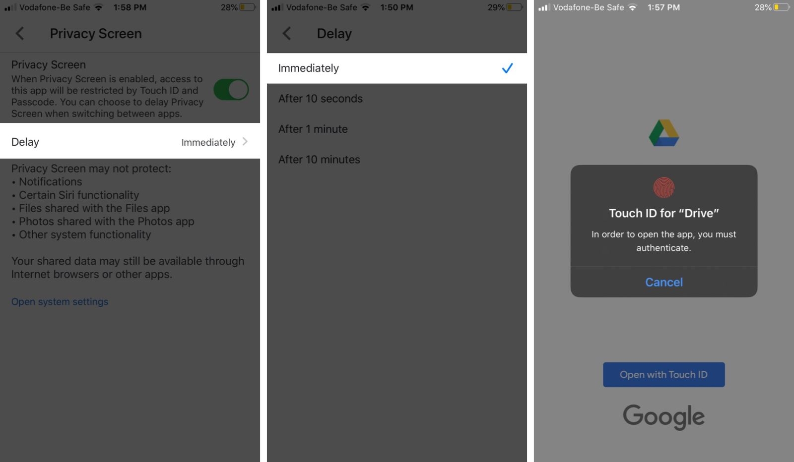 khóa google drive bằng màn hình riêng tư