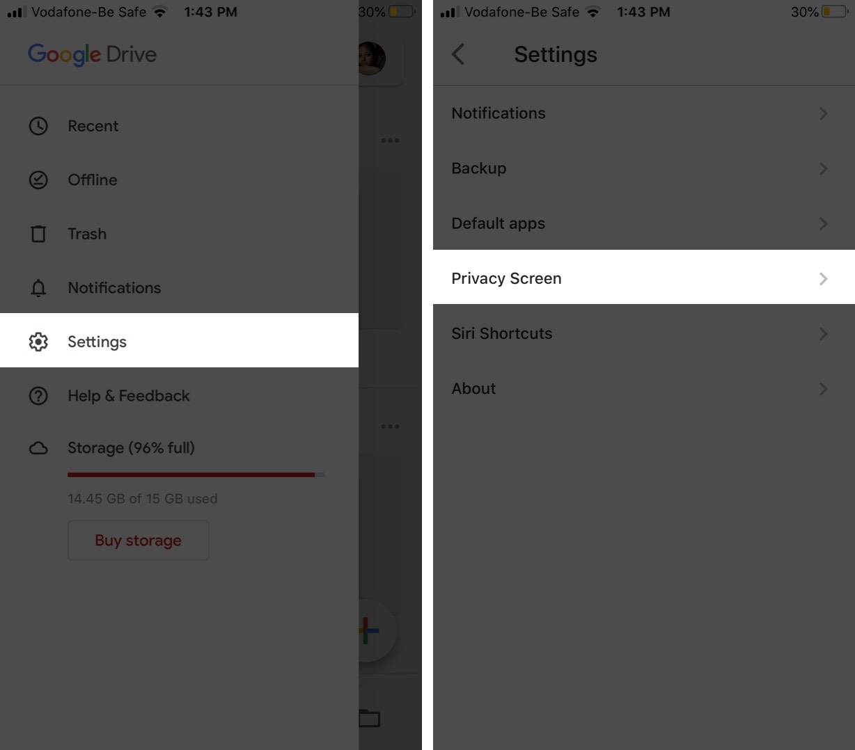 khóa google drive bằng màn hình riêng tư