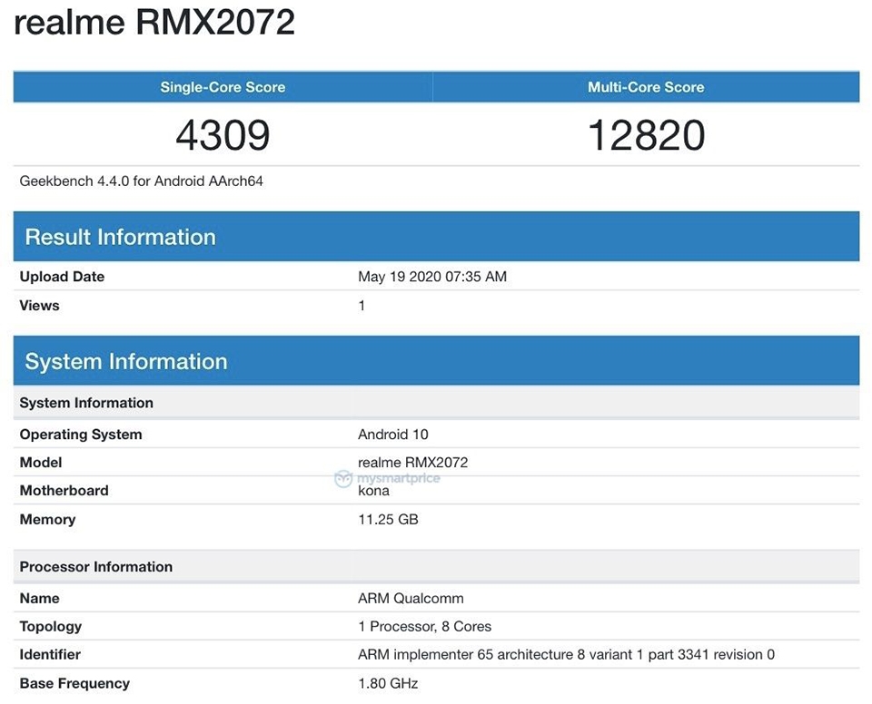 Realme X50 Pro Player Edition xuất hiện trên Geekbench Realme X50 Pro Player Edition xuất hiện trên Geekbench