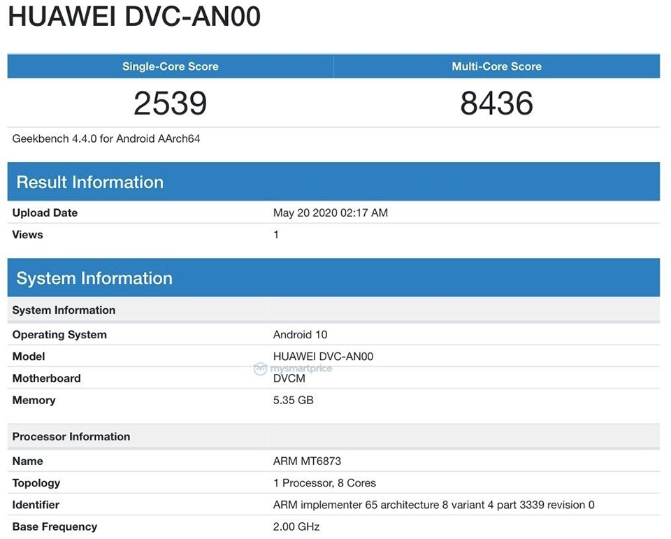 Huawei Enjoy Z 5G với chip Dimensity 800, RAM 6GB xuất hiện trên Geekbench Huawei Enjoy Z 5G với chip Dimensity 800, RAM 6GB xuất hiện trên Geekbench