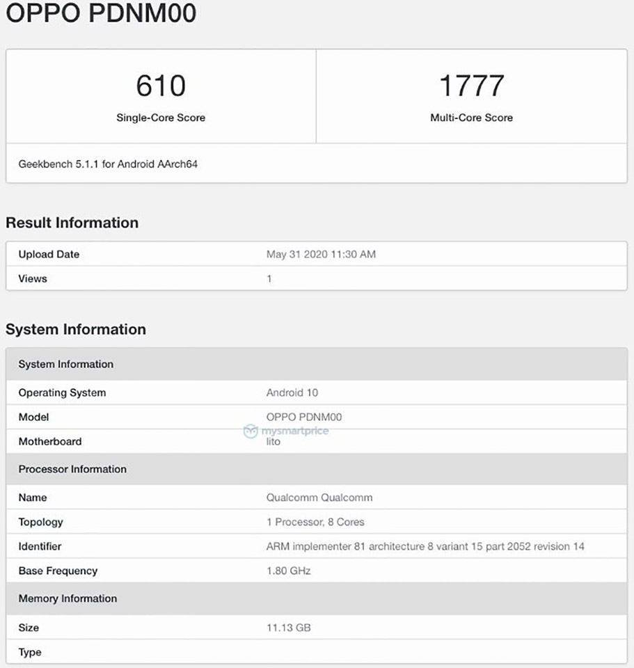 OPPO Reno4 lộ cấu hình trên Geekbench (ảnh 1)