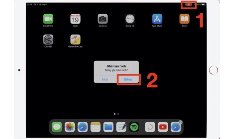 Nếu muốn ngừng quay video màn hình bạn chọn biểu tượng màu đỏ rồi nhấn Dừng
