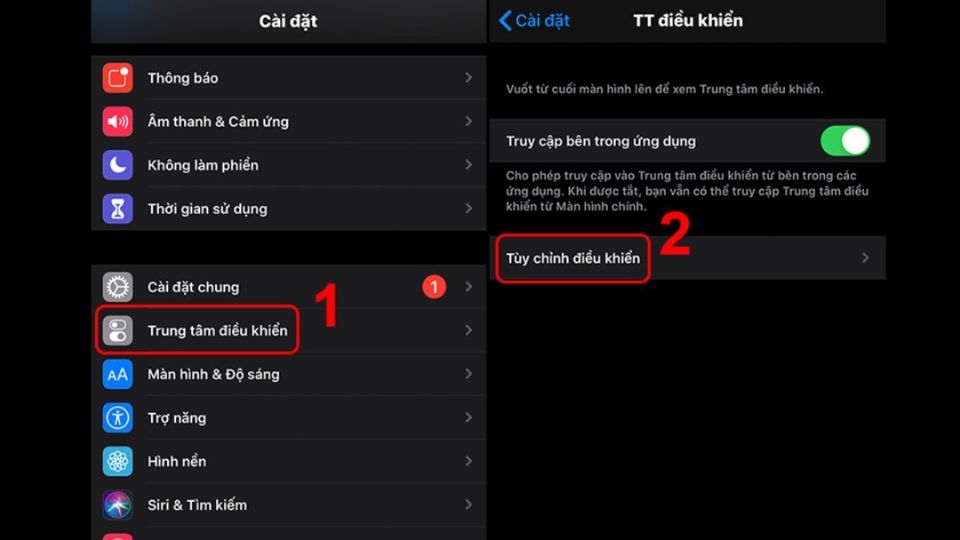 Nhấn chọn Trung tâm điều khiển