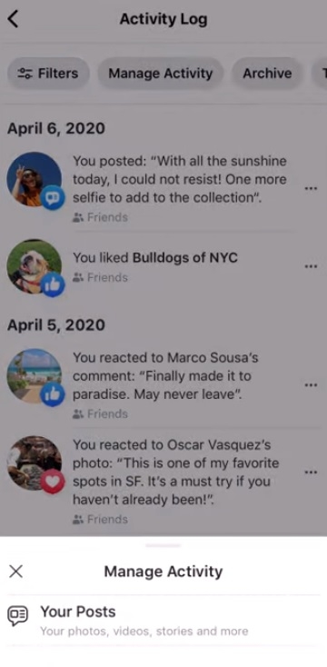 nhật kí hoạt động facebook