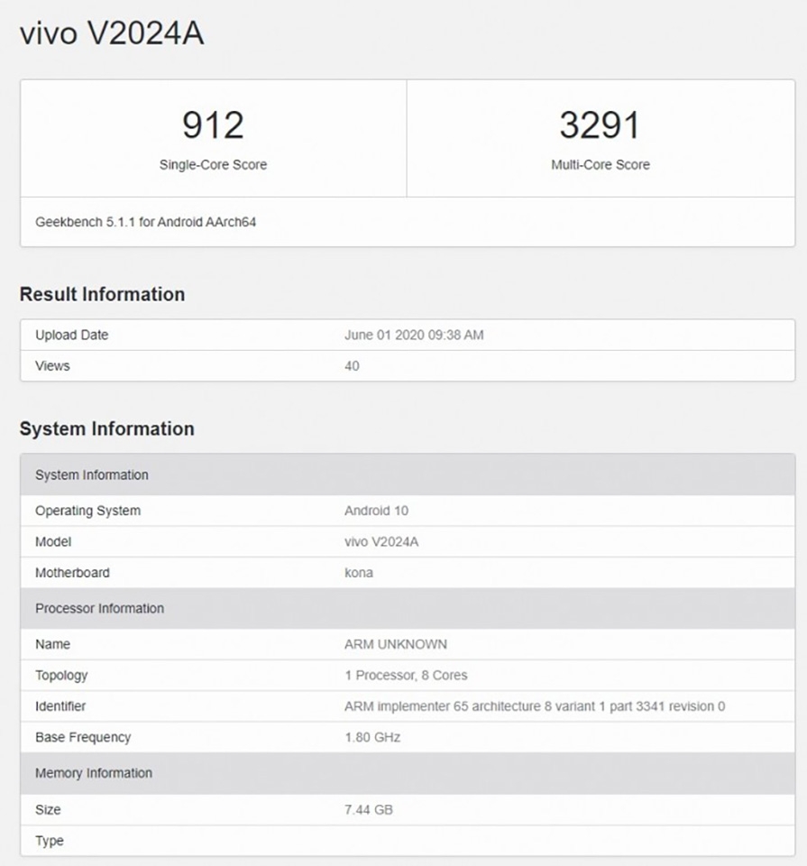 iQOO 3 Pro lộ cấu hình trên Geekbench iQOO 3 Pro lộ cấu hình trên Geekbench
