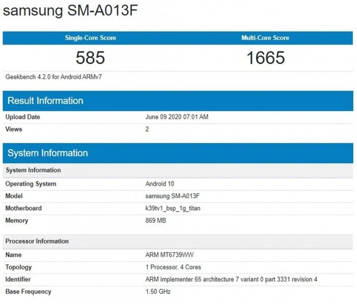 Galaxy A01 xuất hiện trên Geekbench