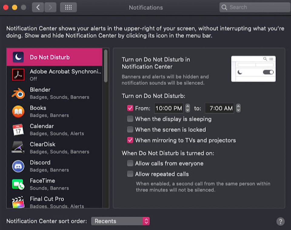Quản lý thông báo trên macOS