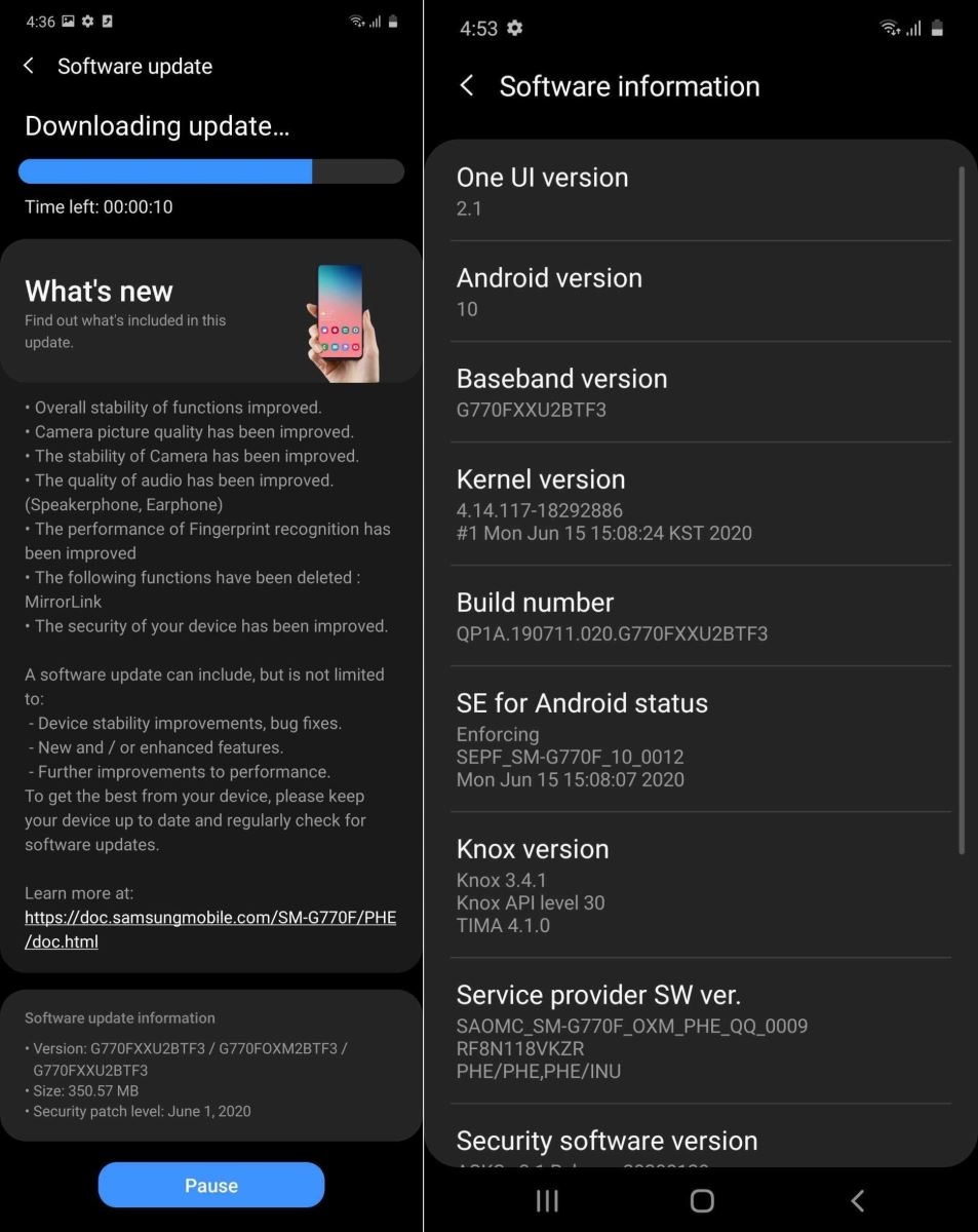 Samsung Galaxy S10 Lite nhận bản vá Android tháng 6/2020