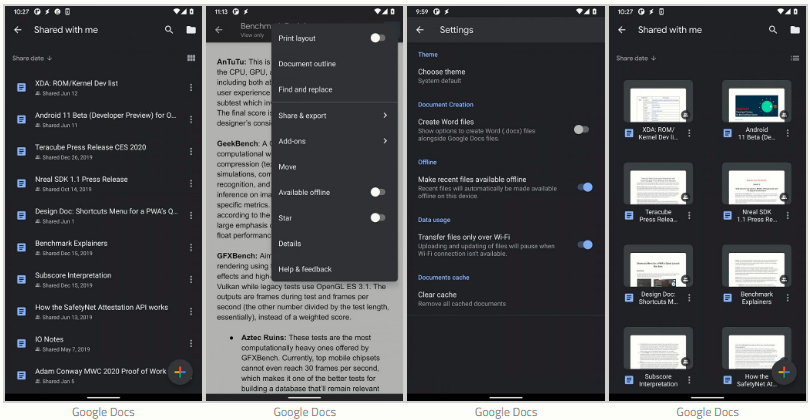 Google Docs, Sheets và Slides cập nhật chế độ Dark Mode trên Android