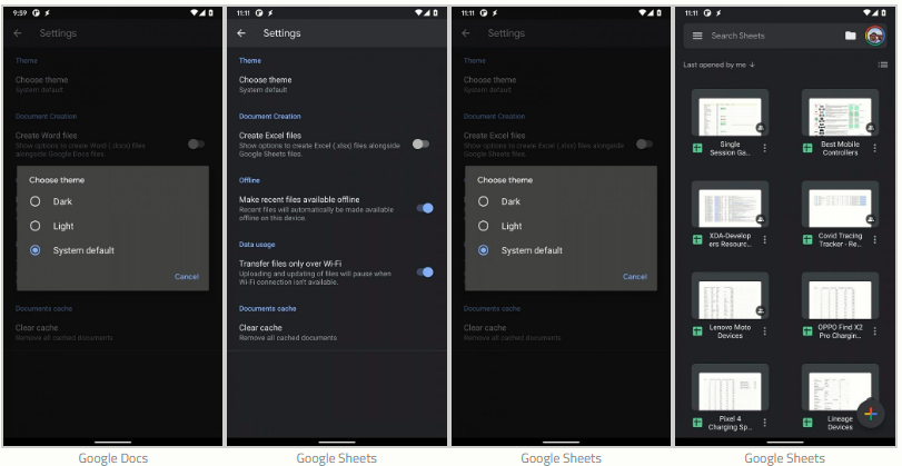 Google Docs, Sheets và Slides cập nhật chế độ Dark Mode trên Android