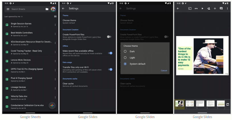 Google Docs, Sheets và Slides cập nhật chế độ Dark Mode trên Android