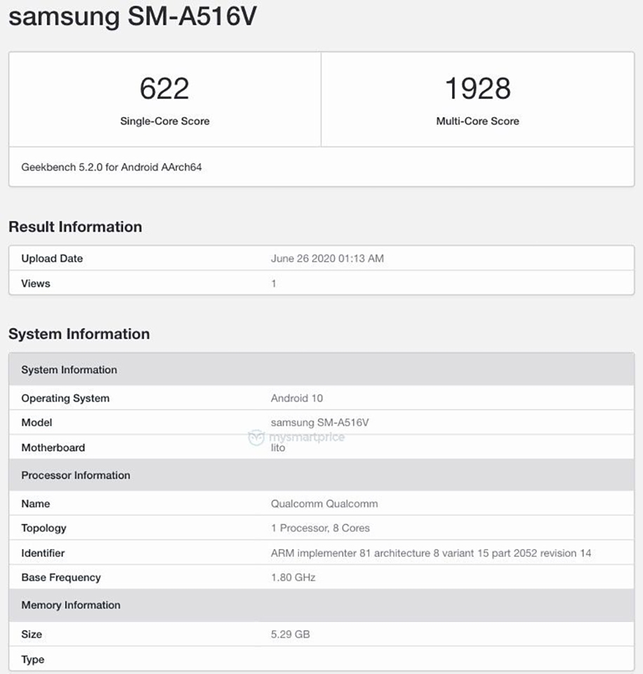 Galaxy A51s 5G xuất hiện trên Geekbench Galaxy A51s 5G xuất hiện trên Geekbench