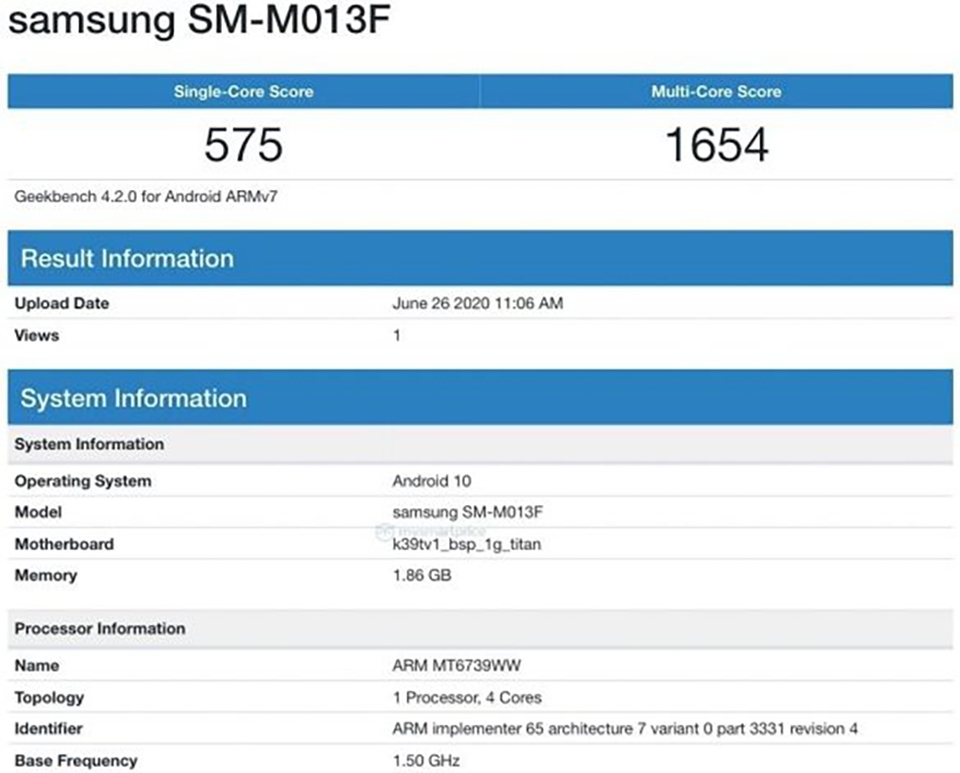 Galaxy M01 Core xuất hiện trên Geekbench