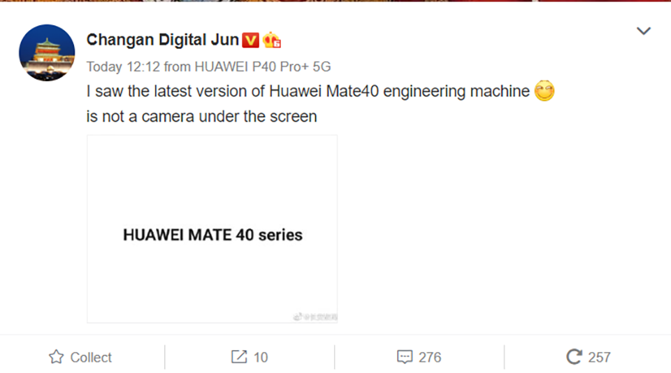 Huawei Mate 40 sẽ không có camera dưới màn hình (ảnh 1)