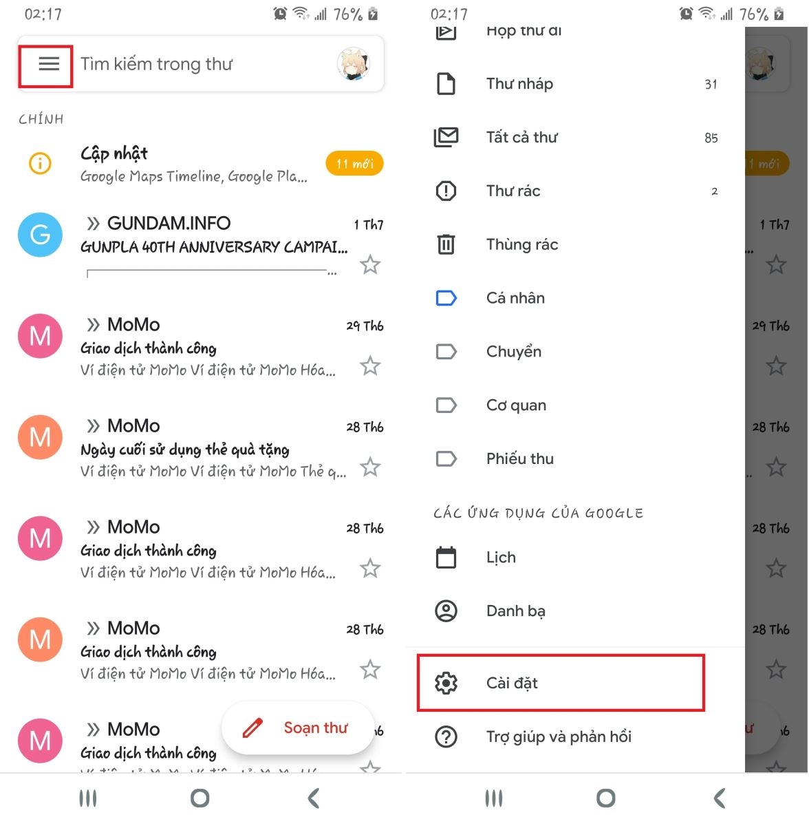gmail điện thoại