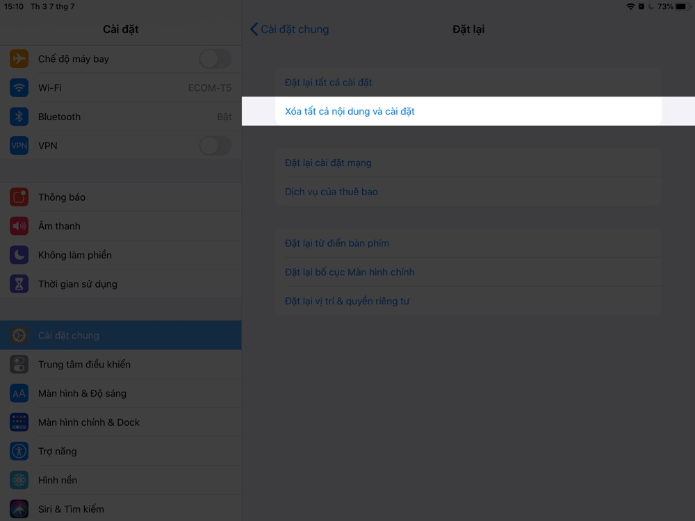 factory reset ipad