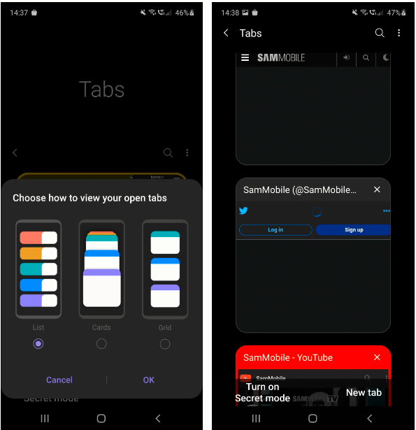 Học hỏi Google Chrome, Samsung Internet nhận tùy chọn chuyển tab mới 