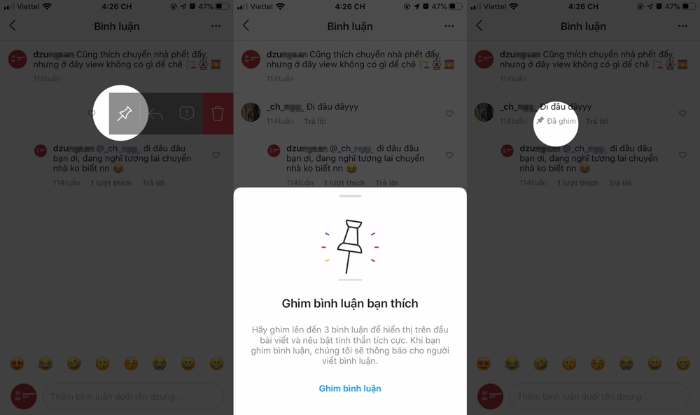 ghim bình luận instagram