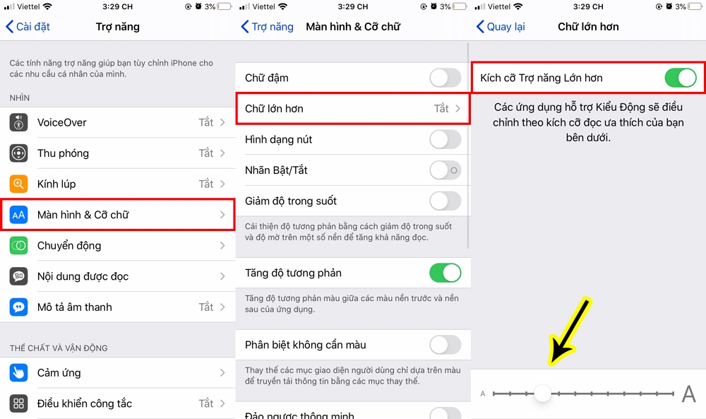 thay đổi cỡ chữ iphone
