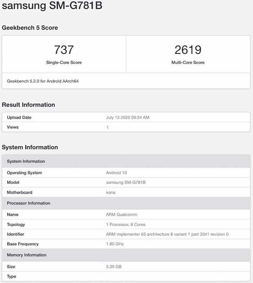 Galaxy S20 Fan Edition xuất hiện trên Geekbench