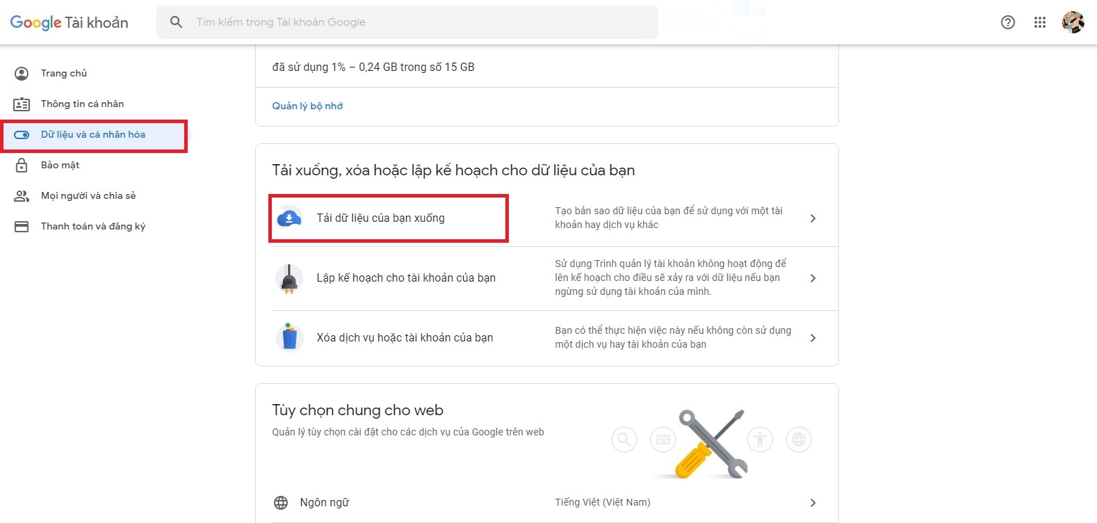 sao lưu dữ liệu gmail