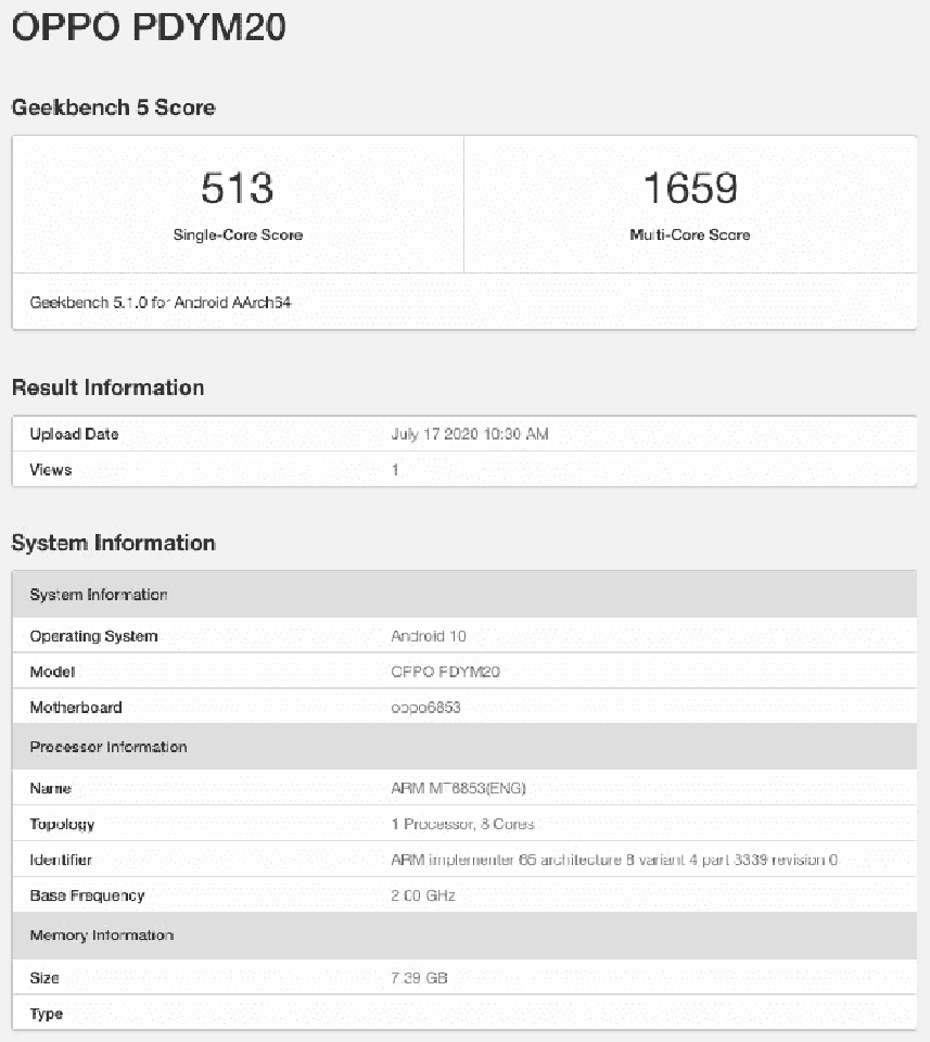 OPPO A72 5G xuất hiện trên Geekbench