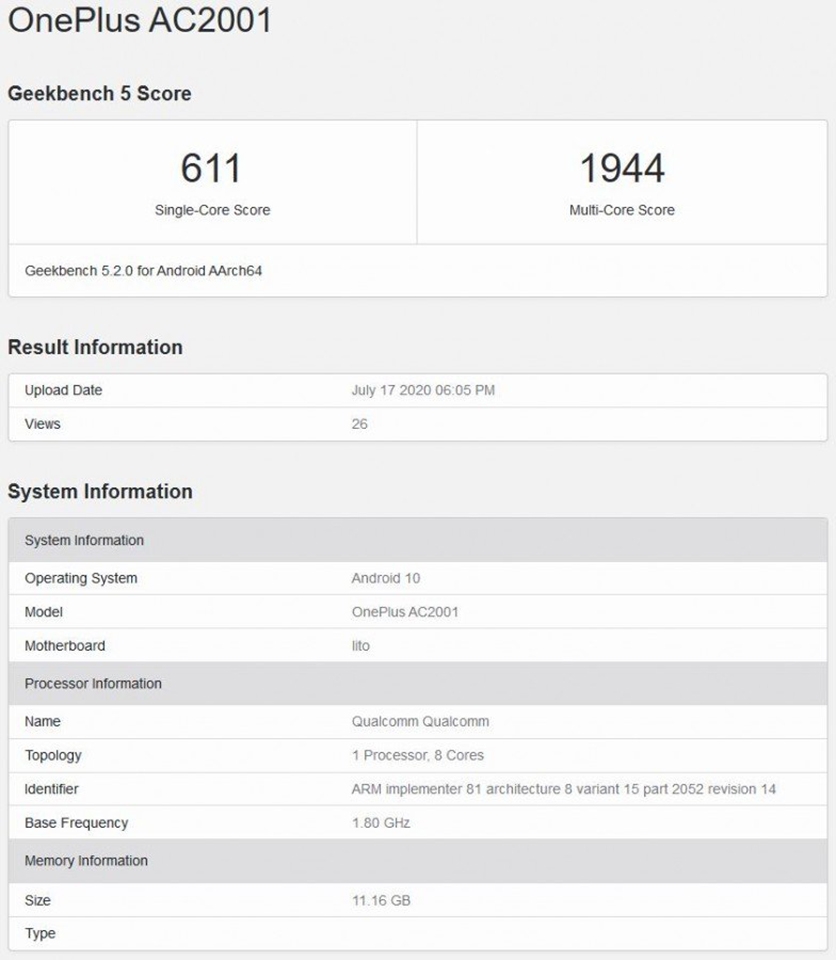 Cấu hình OnePlus Nord xuất hiện trên Geekbench (ảnh 1)