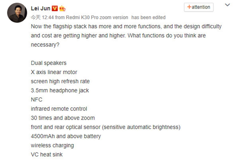 "Sếp" Xiaomi chia sẻ các tính năng trên flagship sắp tới
