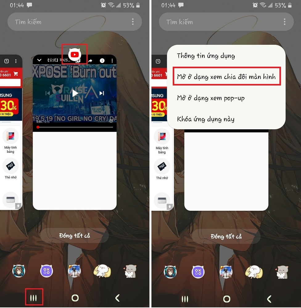 chia đôi màn hình samsung