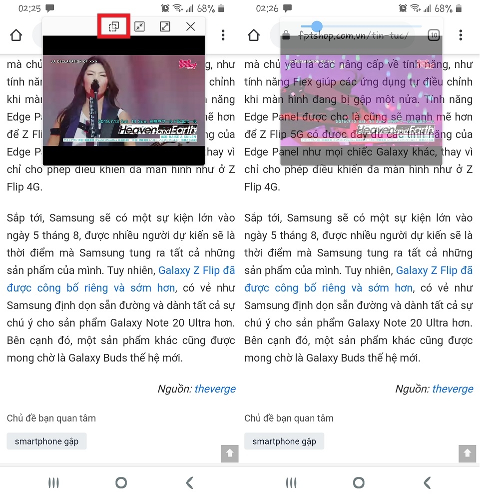 chế độ pop up samsung