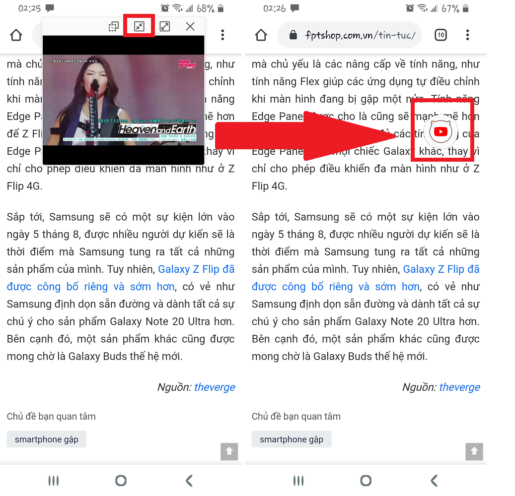 chế độ pop up samsung