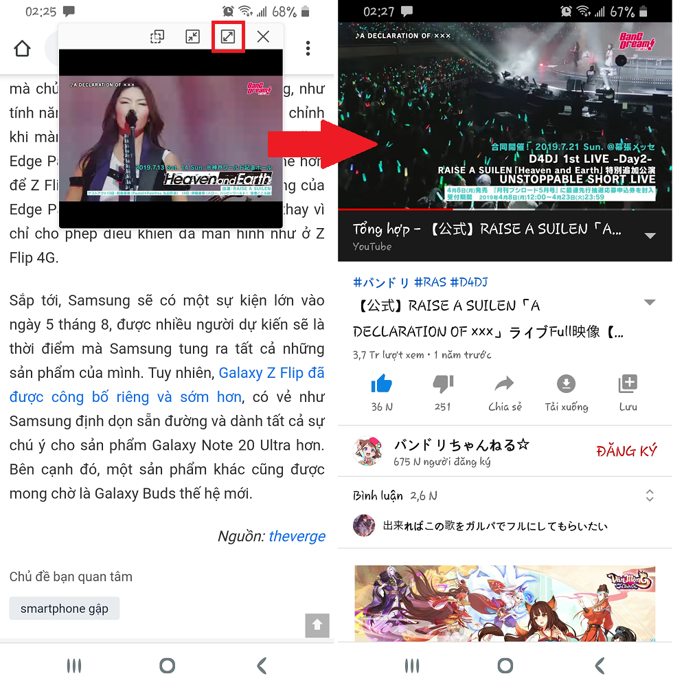chế độ pop up samsung