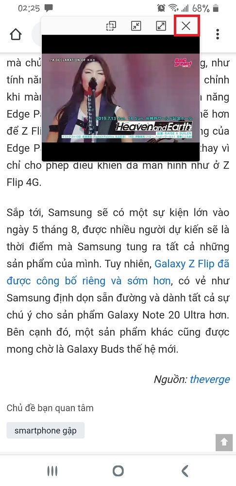 chế độ pop up samsung
