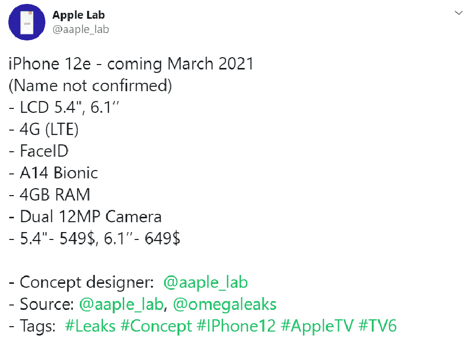 Thông tin iPhone 12 4G