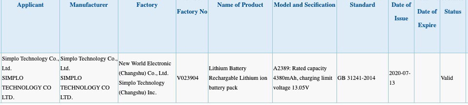 Pin MacBook Air mới vừa đạt chứng nhận (ảnh 2)