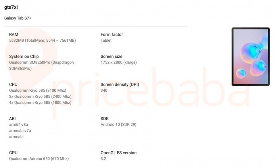 Thông số cấu hình Galaxy Tab S7 series được xác nhận (ảnh 4)