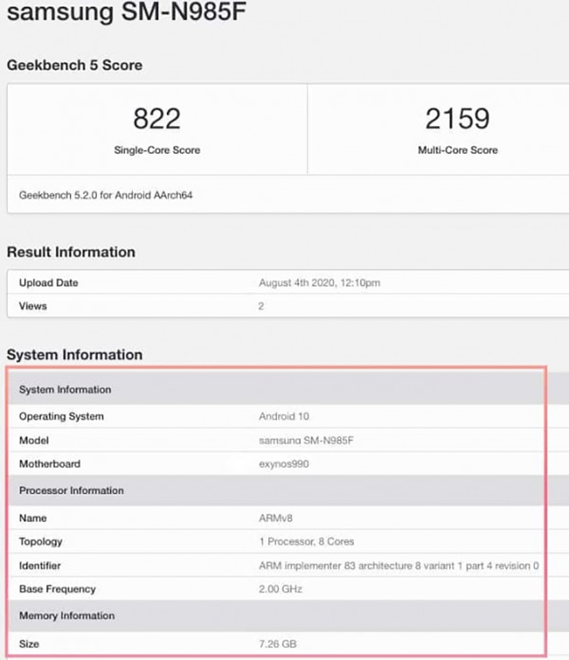 Galaxy Note 20 Ultra LTE xuất hiện trên Geekbench Galaxy Note 20 Ultra LTE xuất hiện trên Geekbench