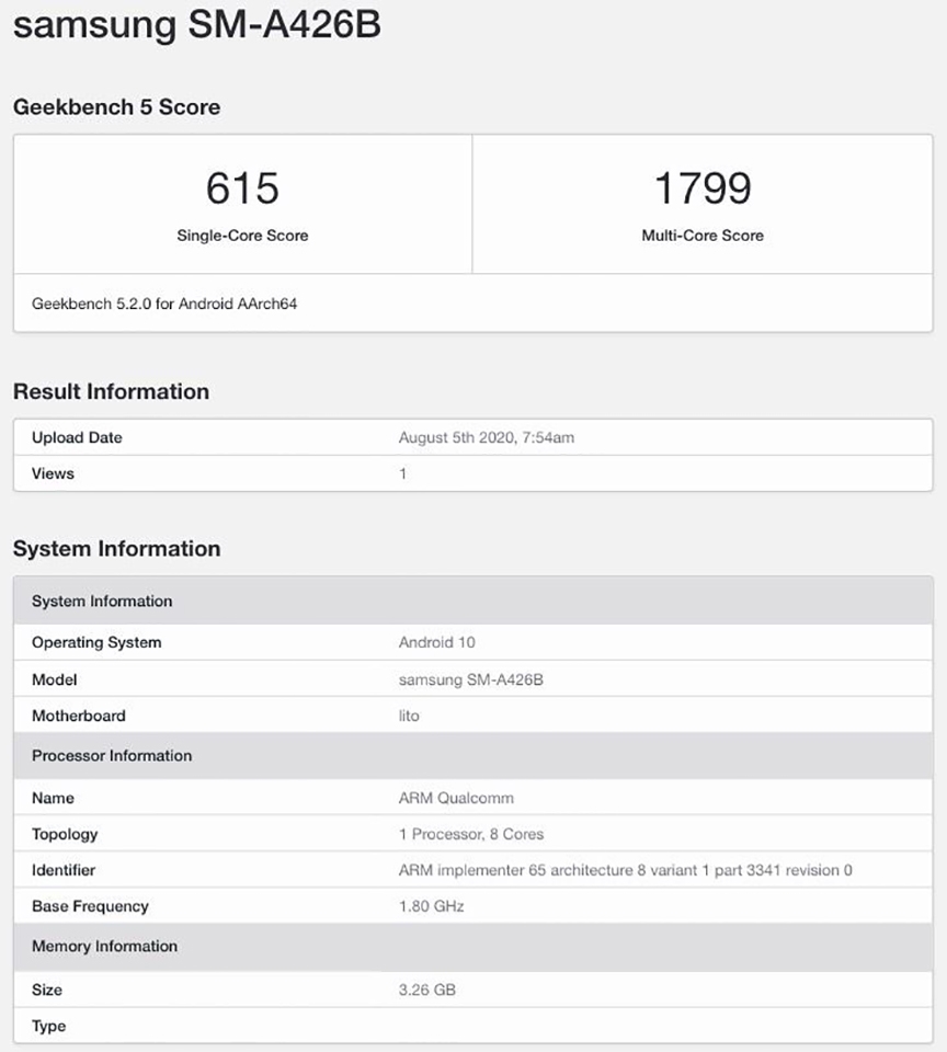 Galaxy A42 5G xuất hiện trên Geekbench