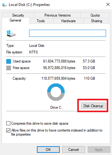 giải phóng ổ đĩa C Windows 10