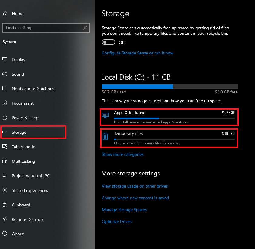 giải phóng ổ đĩa C Windows 10