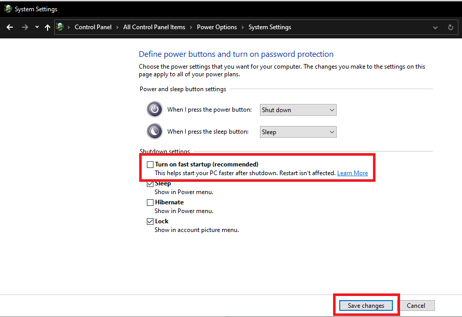 lỗi windows 10 không shutdown được