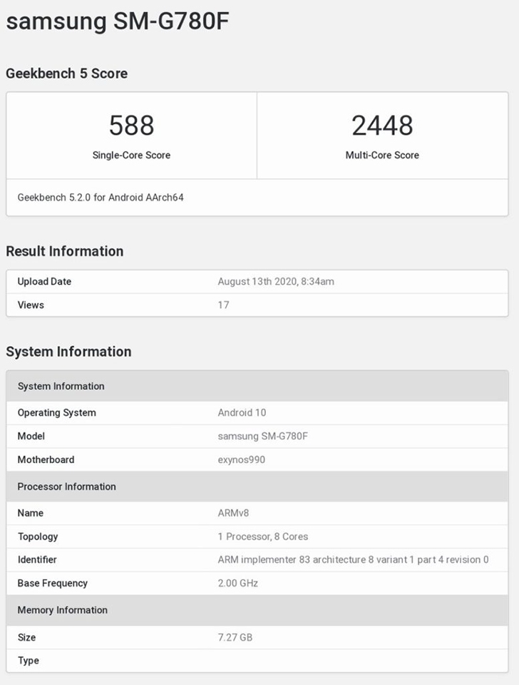 Galaxy S20 Fan Editon xuất hiện trên Geekbench Galaxy S20 Fan Editon xuất hiện trên Geekbench