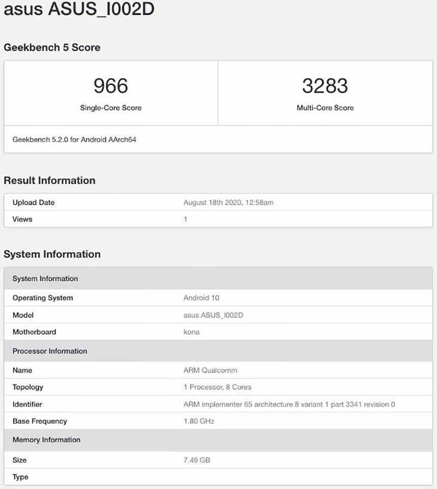 ZenFone 7 xuất hiện trên Geekbench (ảnh 1)
