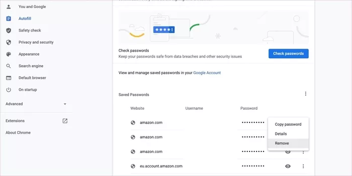 xóa mật khẩu lưu google chrome