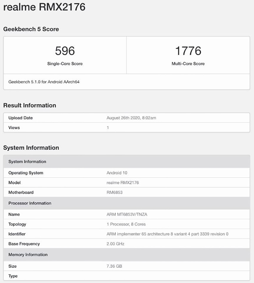 Realme X7 lộ cấu hình trên Geekbench (ảnh 1)