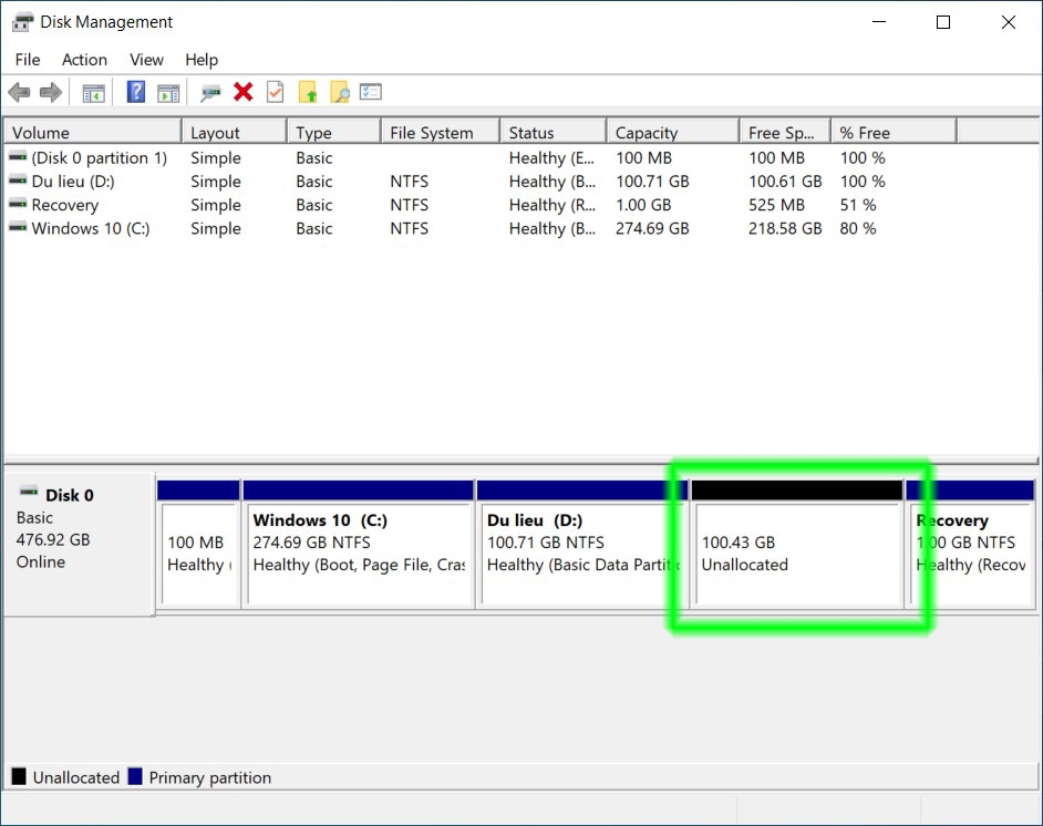 Cách gộp ổ đĩa trong Windows 10 05 Cách gộp ổ đĩa trong Windows 10 05