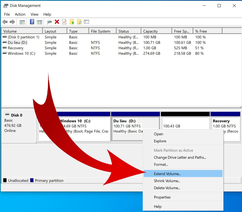Cách gộp ổ đĩa trong Windows 10 06 Cách gộp ổ đĩa trong Windows 10 06